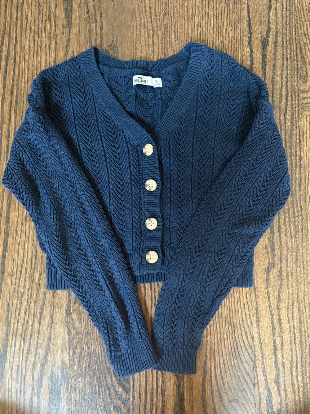Hollister Navy Chevron Knit Button-Up Cardigan